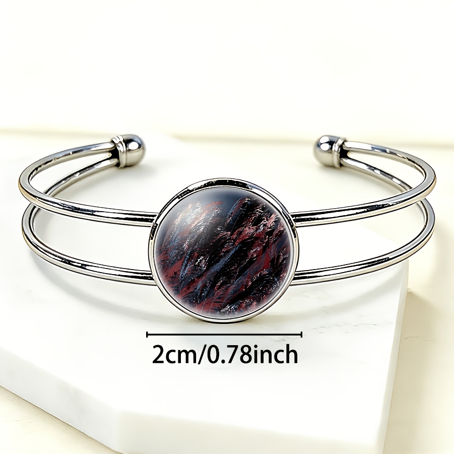 Adjustable Open Bangle with Abstract Art Circular Pattern